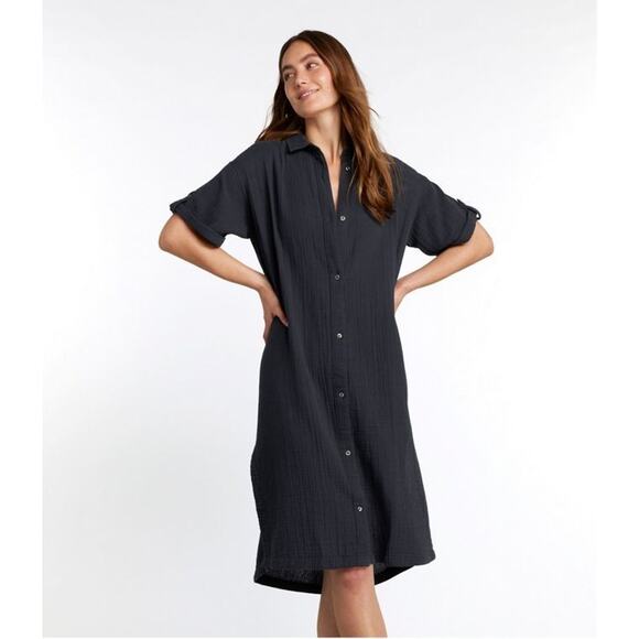 L.L. Bean Cloud Gauze Midi StraightShirt Dress Midnight Black Size Medium NEW - Picture 1 of 8